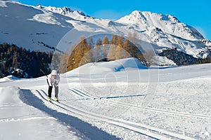 Woman practicing cross-country skiing