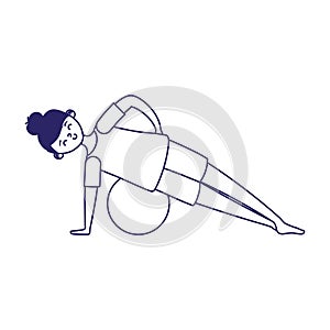 Woman practicing excercises fitness ball isolated icon on white background