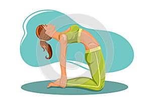 Woman practicing fitnes yoga gym gymnastics. Banner with illustration of woman doing yoga