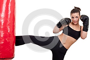 Woman practicing kickbox