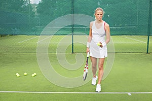 Woman practicing tennis