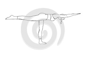 Woman practicing warrior III pose. Strengthing yoga asana. Vector illustration