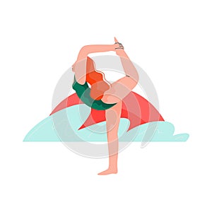 Woman Practicing Yoga on Beach at Sunset, Girl Doing Sports and Relaxing on Beach, Summer Outdoors Activities Vector