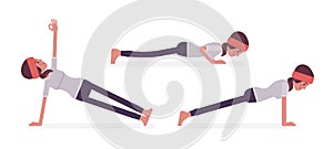 Woman practicing yoga, doing Push and press ups, plank pose