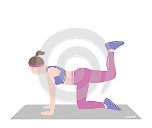 Woman practicing yoga exercises sport isolated vector illustration in flat style with free space for text. Fitness