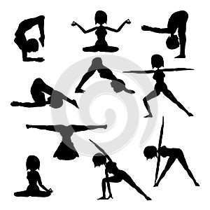 Woman practicing yoga silhouette collection