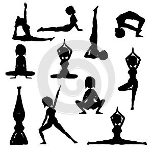 Woman practicing yoga silhouette collection