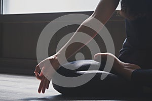 Woman practicing yoga in various poses