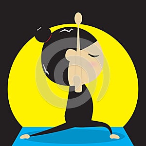 woman practicing yoga in warrior pose. Vector illustration decorative design