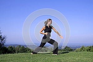 Woman practising self defense