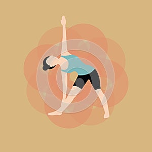woman practising yoga in revolved triangle pose. Vector illustration decorative design