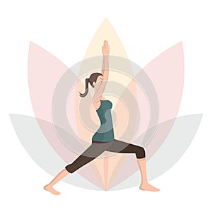 woman practising yoga in warrior pose 1. Vector illustration decorative design