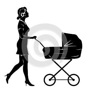 Woman with pram silhouette