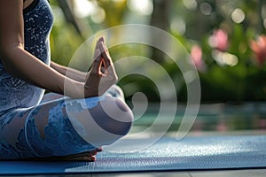 Woman in prayer pose with blurred background