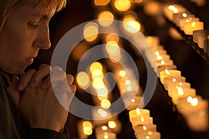 Woman praying in church