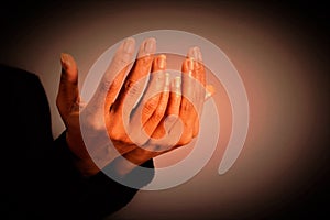 Woman praying hands stock photo