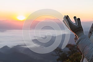 Woman praying in the morning. Christianity concept.  Faith hope love concept