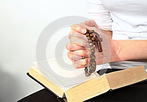 Woman praying to god with white background