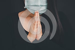 Woman praying and worship to GOD Using hands to pray in religious beliefs and worship christian in the church or in general