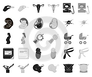 Woman and pregnancy black,monochrome icons in set collection for design. Gynecology and equipment vector symbol stock