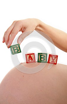 Woman pregnant and baby cube