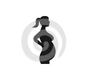 Woman Pregnant, silhouette icon. Vector illustration. Flat