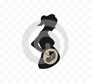 Woman Pregnant, silhouette. Vector illustration. Flat.Vector illustration. Flat.