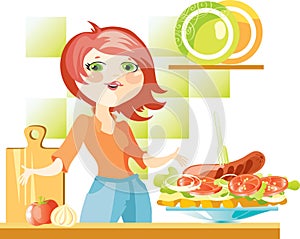 Woman prepare sandwich