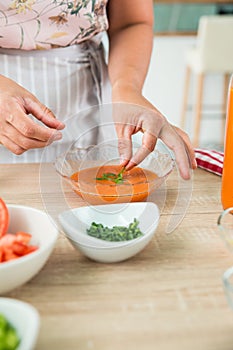 Woman preparing a gazpacho