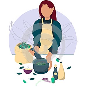 Woman is preparing natural pharmacy herbs