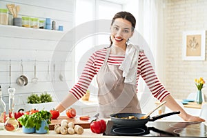 Woman is preparing proper meal