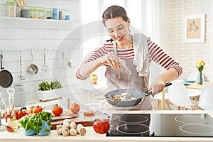 Woman is preparing proper meal