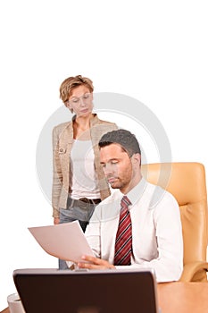 woman presenting report to the businessman