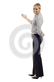 Woman presenting something