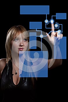 Woman pressing button