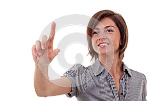 Woman pressing imaginary button