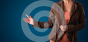 Woman pressing imaginary button