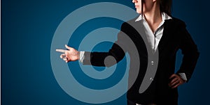 Woman pressing imaginary button