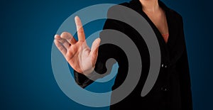 Woman pressing imaginary button