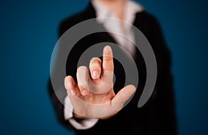 Woman pressing imaginary button