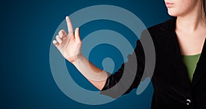 Woman pressing imaginary button