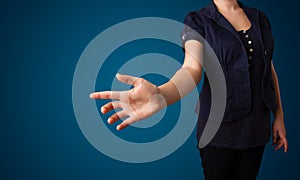Woman pressing imaginary button