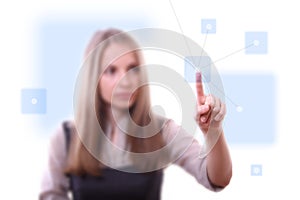 Woman pressing network button