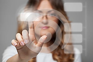 Woman pressing touchscreen button