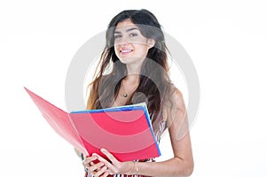 Woman pretty brunette Business Girl looking Camera in Studio Shot