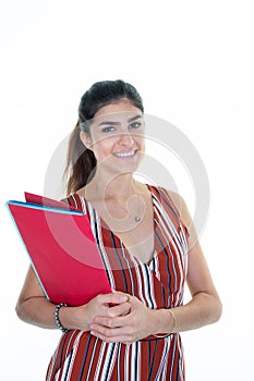 Woman pretty brunette student Girl looking Camera in Studio Shot