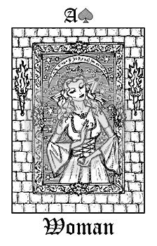 Woman or princess. Tarot card from vector Lenormand Gothic Mysteries oracle deck