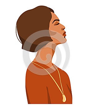 Woman profile with close eyes, female face vector illustration. People design in simple modern flat cartoon style