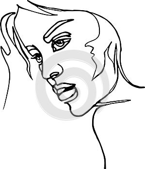 Woman profile, continuous line drawing