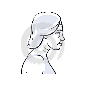 Woman profile elderly cartoon skin aging vector illustration